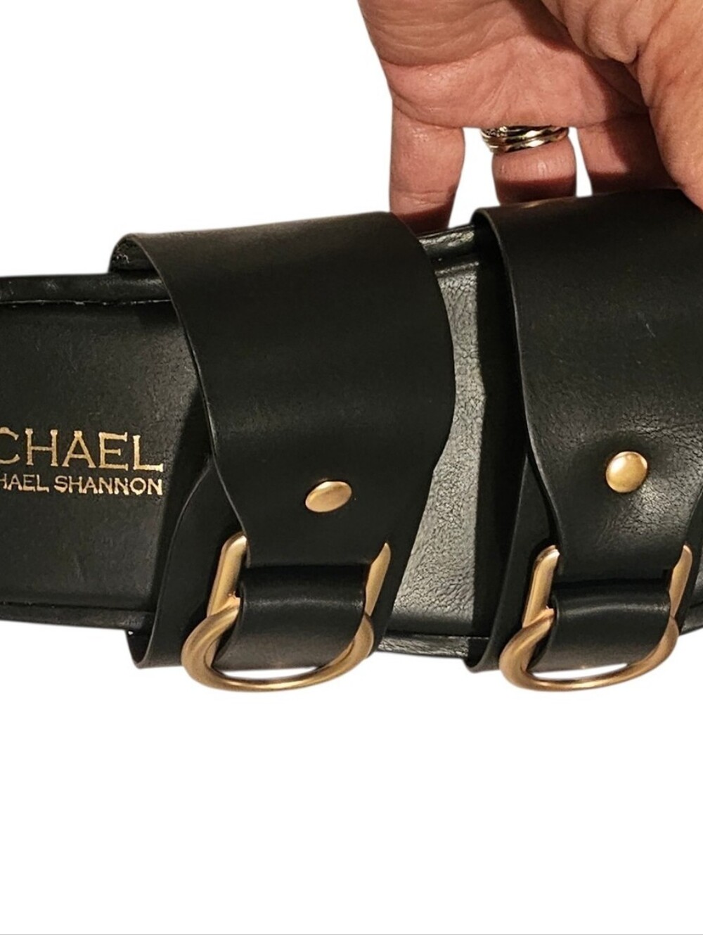 Michael Shannon Black Sandals with Gold-Tone Accessories - Picture 3 of 5